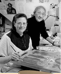 Russian iconographers Ksenia Pokrovsky (right) and Sister Faith Riccio