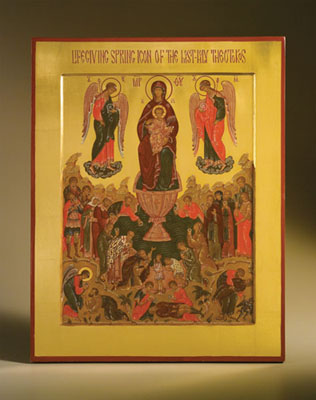 Lifegiving Spring; Russian icon; 2006; Ksenia Pokrovsky (b. 1942); Sharon, Massachusetts; Egg tempera, mineral pigments, gold leaf, wood; Collection of the artist