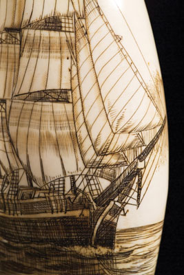 Detail of prow on Whaling Bark Scrimshaw: 2006; Michael Vienneau (b. 1955)